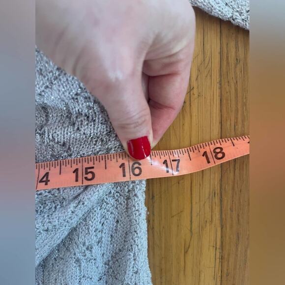 70s Vintage Silver Knit Lurex Faux Wrap Dress - Picture 5 of 6